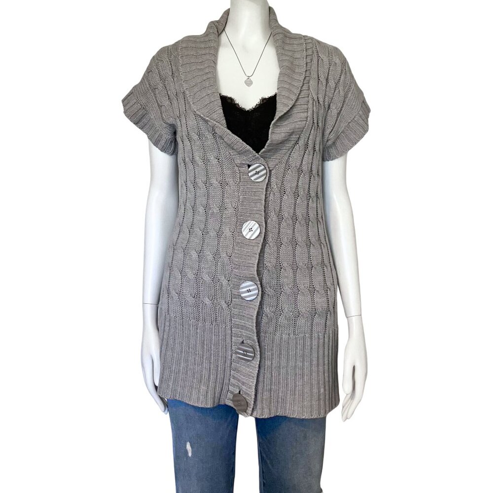 Y2K Wet Seal Gray Cable Knit Short Sleeve Cardigan Sweater. M/L. Bella Swan